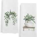 Sage Green Eucalyptus Hand Towels for Bathroom Set of 2, Eucalyptus Botanical Dish Tea Kitchen Towels, Shower Head Plant Hand Towels, Sage Green Bathroom Decor, 16x24 in