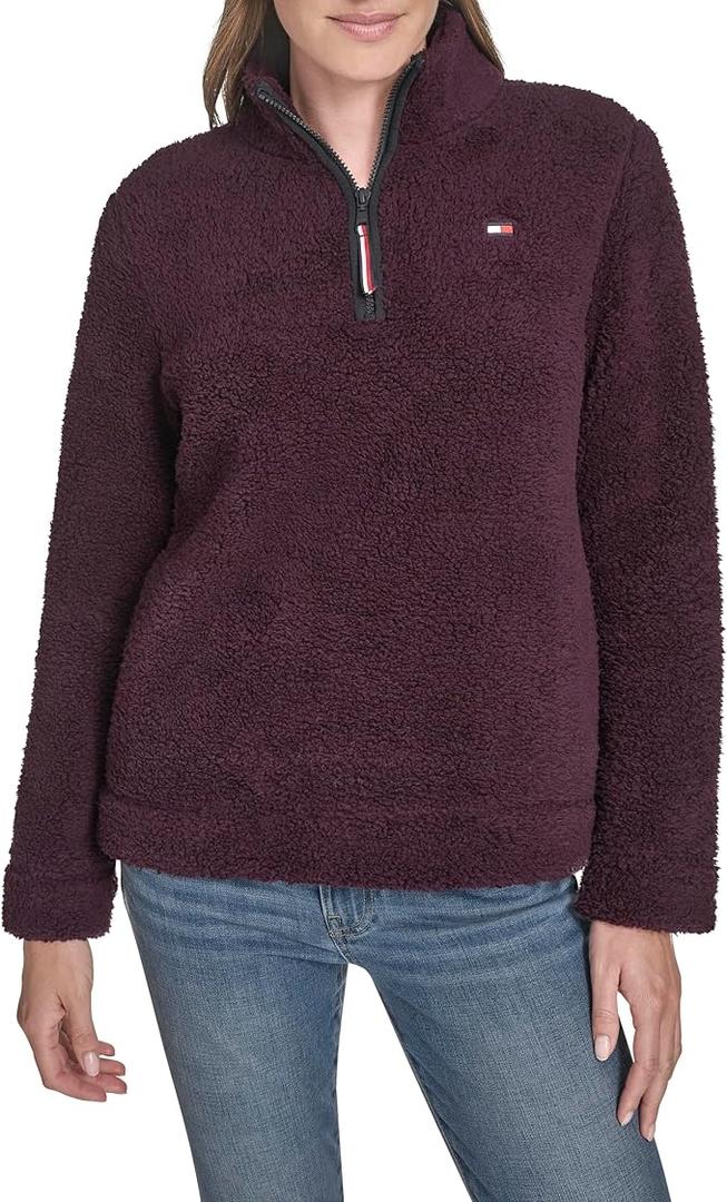 Tommy Hilfiger Women's 1/4 Zip Mockneck Sherpa Soft Pullover, S