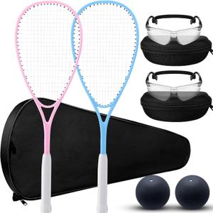 Seenelling 2 Pack Beginner Squash Racquet Set Includes 2 Racquets with Racket Bags 2 Anti Fog Goggles with Cases and 2 Blue Dot Squash Ball for Beginners Training Recreational Play, 27.17"