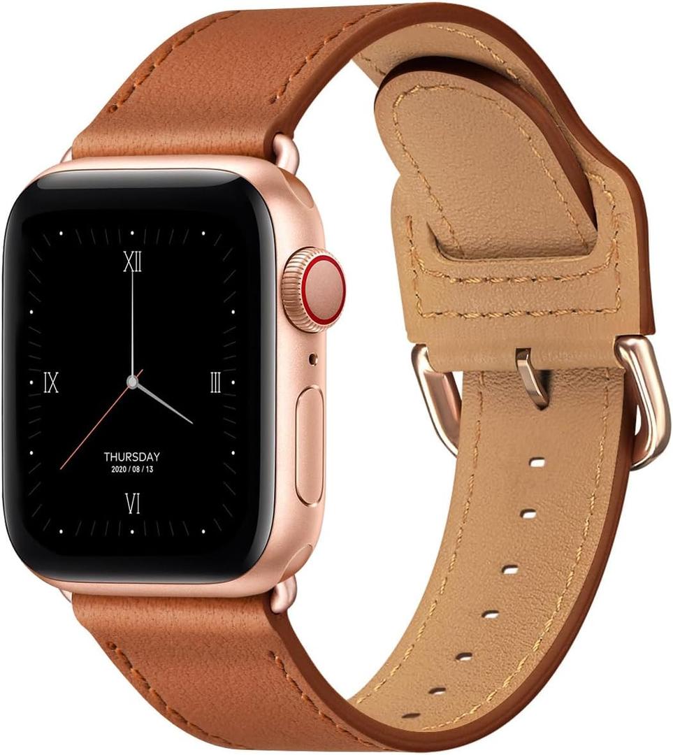 POWER PRIMACY Leather Bands Compatible with Apple Watch Band 38mm 40mm 41mm 42mm 44mm 45mm 49mm, Genuine Leather Strap Compatible for Women Men iWatch SE Ultra Series 9 8 7 6 5 4 3 2 1