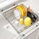 MAJALiS in Sink Dish Drying Rack, Expandable Over The Sink Dish Racks with Utensil Holder, Stainless Steel Dish Drainer, Colander, 14.1"-21.2" L x 11" W, Silver