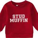 GLIGLITTR Toddler Baby Boy Valentines Sweatshirt Outfit Long Sleeve Stud Muffin Letter Print Pullover Shirt Clothes (Red)