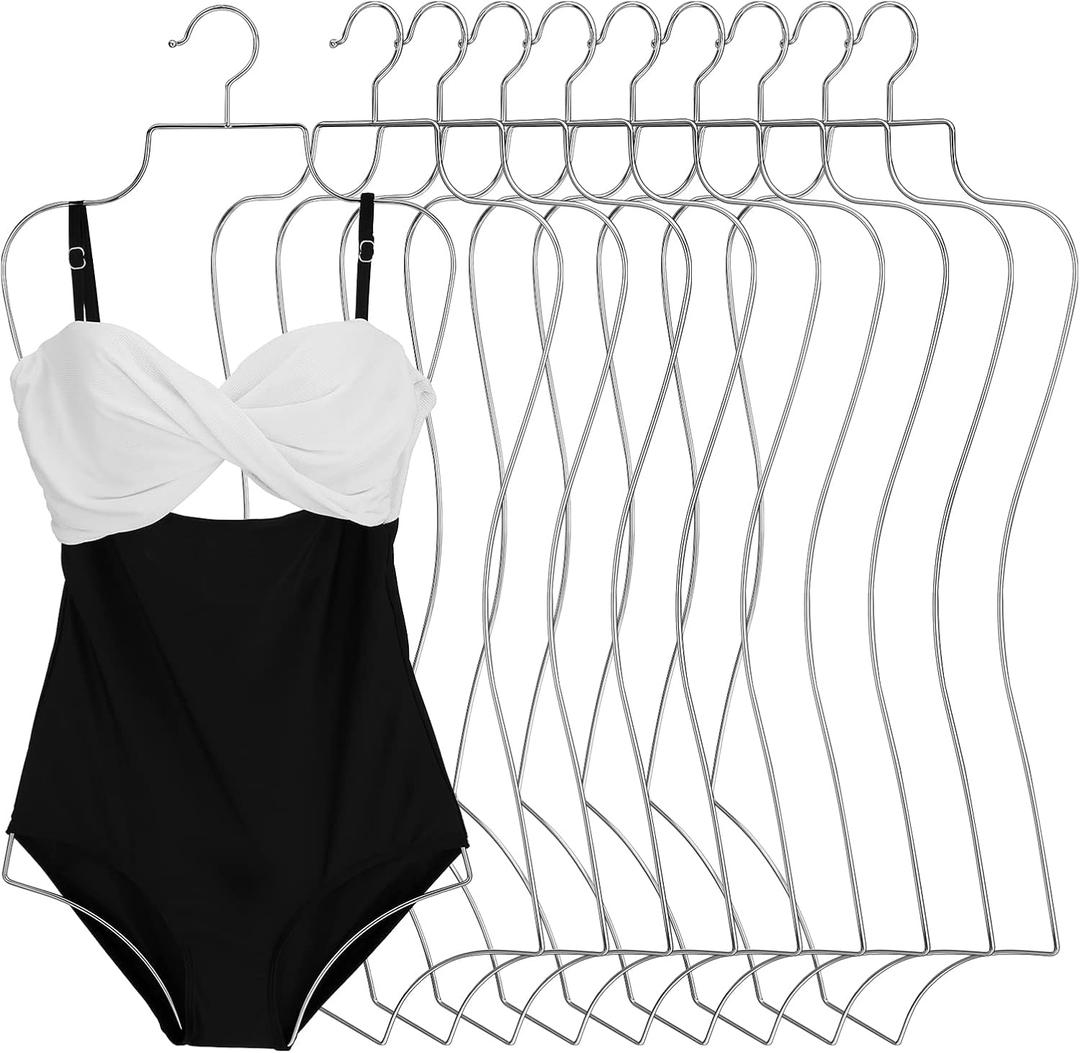 Lounsweer 10 Pack Bathing Suit Hangers Bikini Display Lingerie Wire Hangers Full Body Shape Metal Swimsuit Rack for Bra Boutique Closet Women (Silver), 31.3 x 14.4 inches