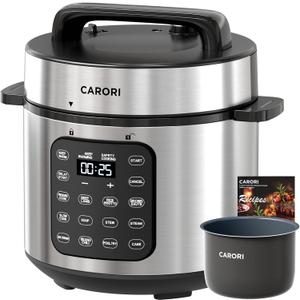 CARORI Electric Pressure Cooker 6 Quart Silver, Non-stick Pot, 9-in-1 Instant Pot, 12 Preset Functions with Touchscreen, Safe Steam Release, Stew, Slow Cook, Rice, Saut, Warmer