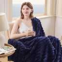 NEWCOSPLAY Super Soft Throw Blanket Dark Navy Premium Silky Flannel Fleece 3D Ribbed Jacquard Lightweight Bed Blanket All Season Use (Dark Navy Ribbed, Throw(50"x60"))