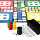 Premium Ludo Board Game Set  20"x20" Quad-Fold Game Board with 16 Colorful Pawns, Dice Cup, 2 Dice & Storage Box