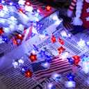 PASUTO 2 Pcs 100 LED 4th of July Decorations American Flag & Star Fairy Lights Battery Operated, 34Ft Mini Red White and Blue Lights Remote Timer with 8 Modes for Home Memorial Day Patriotic Decor