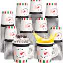 Maxcheck 100 Pieces Christmas Paper Cups with Handle 7 oz Holiday Disposable Cups Drinking Hot Chocolate Coffee Cup for Xmas Daily Use Bar Accessories Party Decoration (Snowman)