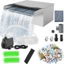 Pond Waterfall with Filter and Pump Kit, 304 Stainless Steel Waterfall Box for Ponds, 11.8in Spillway, 800 GPH Submersible Pump, 9.8' Hose, Sponge Filter, for Garden Pond, Water Feature, Aquaponics