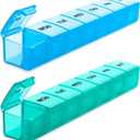 BUG HULL Weekly Pill Organizer Large 2 Packs, Extra Large Travel Pill Organizers, Pill Box 7 Day, Travel Pill Case, Medicine Pill Organizer for Vitamins, Supplements and Medications (Blue+Green)