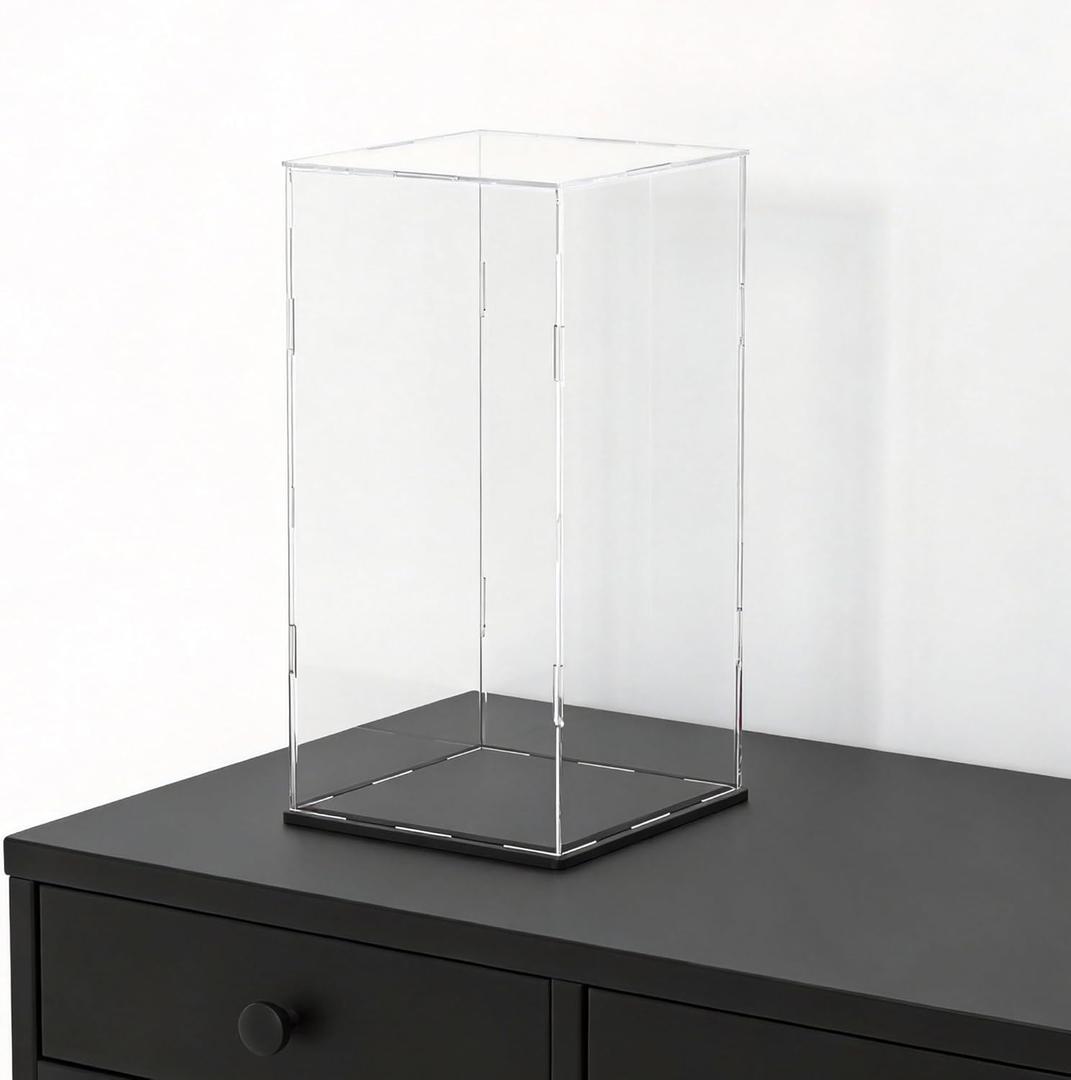 Acrylic Display Case for Red Wine Bottle and Dolls, Versatile Clear Acrylic Display Box with Black Base for Showcase and Displaying, 5x5x14-inch