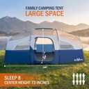 Camping Tent for 8 Person, PU3000MM Waterproof Family Tent with Rainfly, Large Roomy 3 Room Camping Tents with Divided Curtain, Portable Outdoor Tent for Families Car Camping, 14x9x6 ft