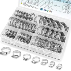 TICONN 60PCS Hose Clamp Set - 1/4''1-1/2'' 304 Stainless Steel Worm Gear Hose Clamps for Pipe, Intercooler, Plumbing, Tube and Fuel Line