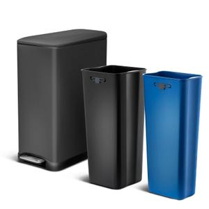 Home Zone Living 13 Gallon Slim Dual Compartment Kitchen Trash Can, Soft-Close Lid and Step Pedal, Stainless Steel, Matte Silver