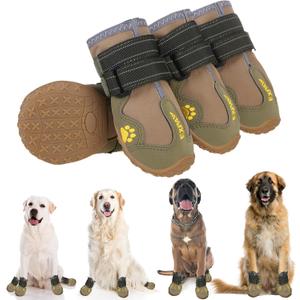 EXPAWLORER Anti-Slip Dog Shoes - 4PCS Waterproof Dog Boots with Reflective Straps for Outdoor Hiking, Dog Paw Protectors for Hot Pavement Winter Snow, Non Slip Dog Booties for Small Medium Large Dogs (Size 5: 2.80"x2.44" (L*W) (Pack of 4))