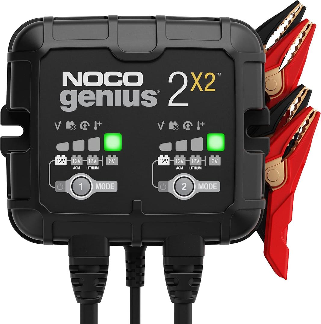 NOCO GENIUS2X2: 4A 2-Bank Smart Battery Charger (2A/ Bank) - 6V/ 12V Automatic Maintainer, Trickle Charger & Desulfator with Overcharge Protection & Temperature Compensation – For Lead-Acid & Lithium