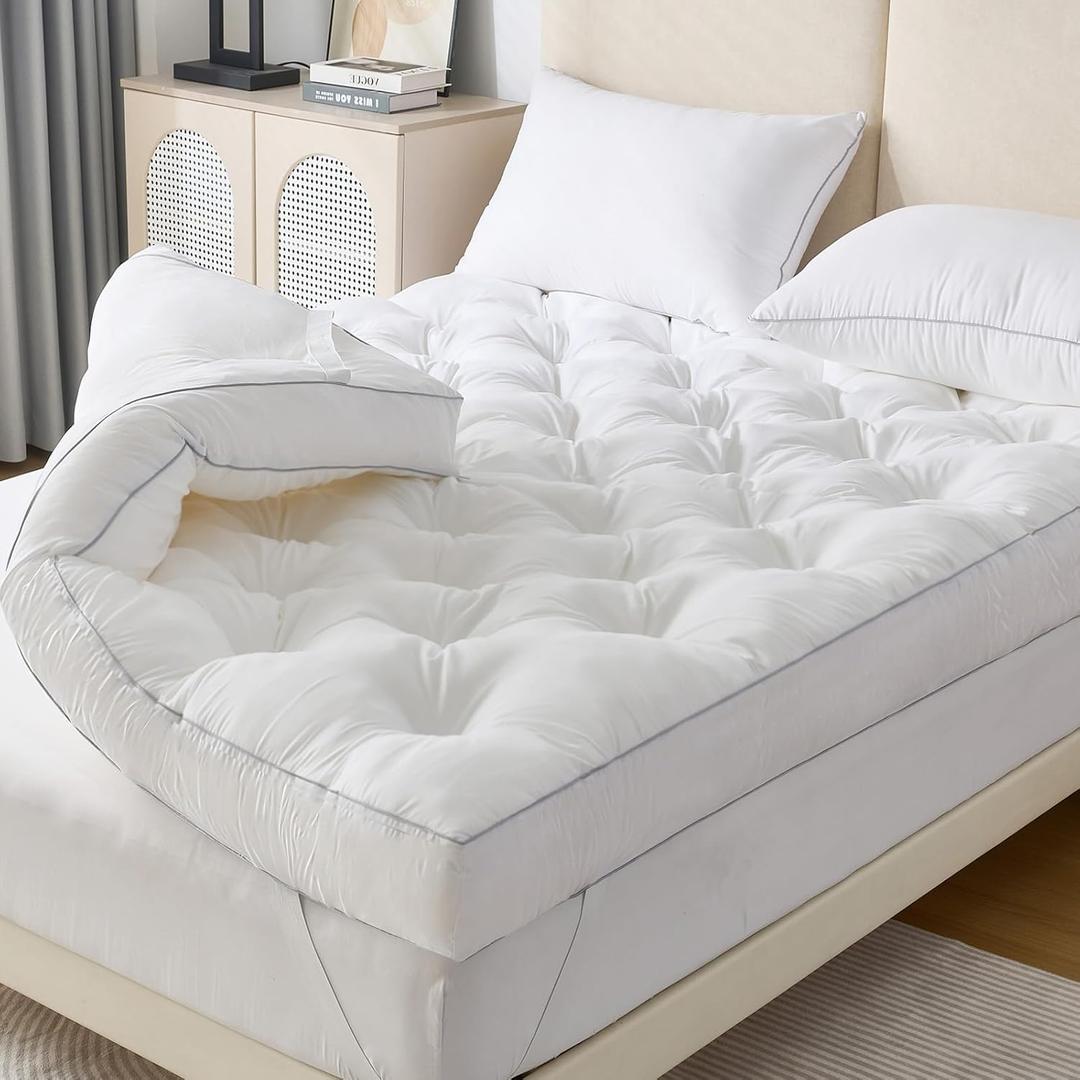 SHOUREN 5 Inch Memory Foam Mattress Topper Full for Back Pain Relief, Extra Thick Gel Memory Foam Bed Topper, Soft Fluffy Supportive Pressure Relief Mattress Pad, 54"x75" (White)