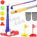 SMILESSKIDDO T-Ball Set and Golf Clubs for Kids 3-5 - 2 in 1 Tee Ball & Glof Playsets, Indoor & Outdoor Sports Toys | Gifts for Toddlers Age 1-3 2-4 3-5 4-6 5-8 Year Old Boys and Girls Kid