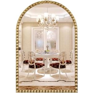 JIINGYO Arched Mirror for Wall, 24"x36" Gold Arch Bathroom Vanity Mirror, Metal Floral Frame Decorative Arch Wall Mirror, Antique Gold Arched Mirror for Washroom, Bedroom, Entryway, Living Room