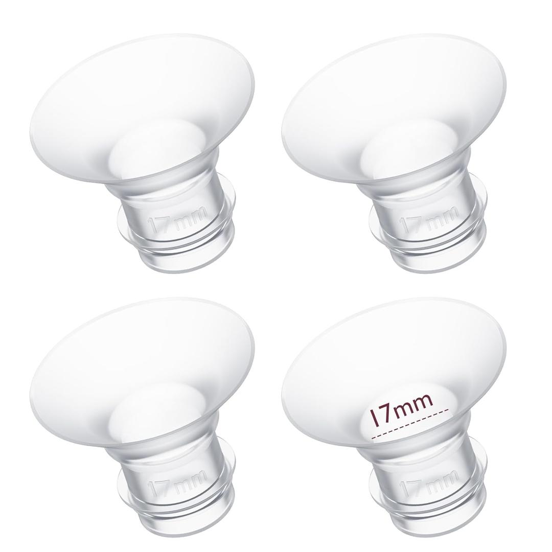 Momcozy Flange Insert 17mm Compatible with 24mm Flange/Shield of Most Pumps, Insert for Breast Pump Replacement Accessories, 4PCS 17mm (Transparent)