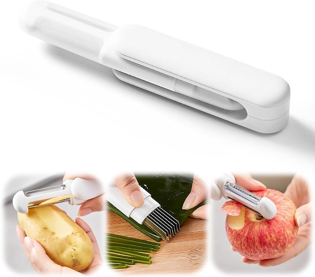 OneNine 3-in-1 Multifunctional Rotary Paring Knife, 360  Rotation Peeler, Stainless Steel Peeler Julienne Cutter Slicer, Household Kitchen Peeling Knife Suitable for Most Fruits and Vegetables.