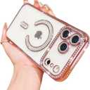 YTanazing Clear Glitter Diamond for iPhone 17 Pro Max Magnetic Case Women [Compatible with MagSafe],Luxury Plating Shiny Bling Rhinestones Soft Bumper Clear Phone Case with Camera Protector, Pink