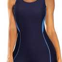 Womens Boyleg Racerback One Piece Swimsuit Athletic Full Coverage Swimwear Lap Swimming Suit XL