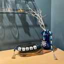 2 Pieces Ocean Letter Block Bead Garland with Tassels Wood Bathroom DecorBlue Nautical Marine Beach Rope Beads Garland Farmhouse Decoration Tiered Tray Table Decor Set