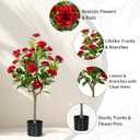 3FT Artificial Camellia Tree 2 Pack, Artificial Plants Outdoor Faux Floral Plant in Cement Pot Fake Silk Camellia Tree Plants for Home House Living Room Office Decor