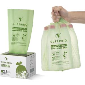 SUPERBIO 2.6 Gallon Compostable Food Waste Bags, 100 Count, 1 Pack, Flat Top Food Scrap Bags ASTM D6400Certified by BPI and OK compost INDUSTRIAL,9.84L SUPERBIO 2.6 Gallon Compostable Food Waste Bags, 100 Count, 1 Pack, Flat Top Food Scrap Bags ASTM D6400Certified by BPI and OK compost INDUSTRIAL,9.84L