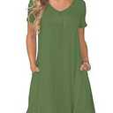 PLOKNRD Women's Casual Dress Summer Short Sleeve T-Shirt Dress Crew Neck Basic Dresses 2025 (Army Green, L)