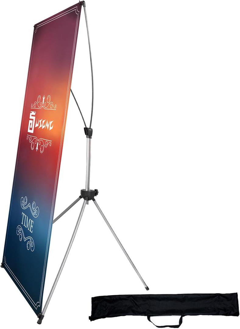 USCNC X Banner Stand Adjustable Fit Banner 23 x 63 to 32 x 78 Inch, Portable Travel Bag, Bigger, More Adaptable Advertising, Stores, Tradeshow, Restaurant, Event, Birthday & Party (Pack of 1)