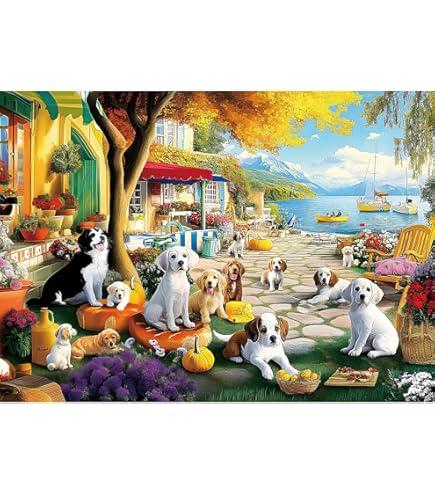 Funny Dog Puzzles for Adults 1000 Pieces and up, PICKFORU Beach Puzzle Collection Cute Dog, Puppy Animal Puzzle as Home Decor