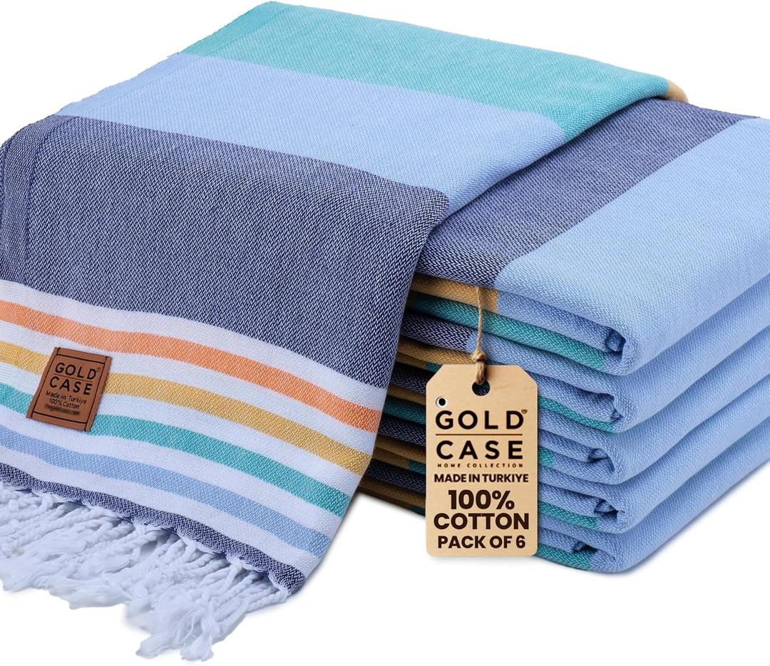 Gold CASE Turkish Beach Towel Set of 6  100% Cotton Large Bath Towels 70 x 38''  OLYMPOS Oversized, Quick Dry & Sand Free Beach Towel  Lightweight Turkish Towels Set - Multicolor-1