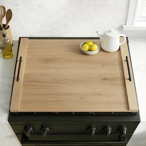 Oak Wood Stove Top Cover for Gas & Electric Range | 30"x22" Farmhouse Noodle Board with Handles | RV Kitchen Workspace Saver