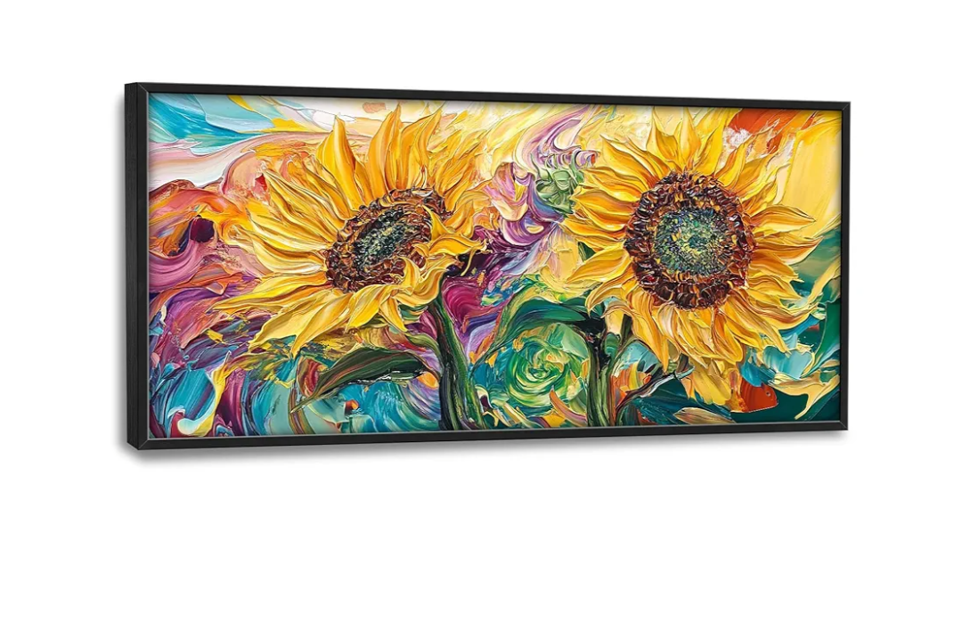 Framed Large Wall Art for Living Room, Sunflower Canvas Wall Decor, Flower Pictures Painting, Natural Landscape Artwork for Living Room Bedroom Office 60L'' × 30W''