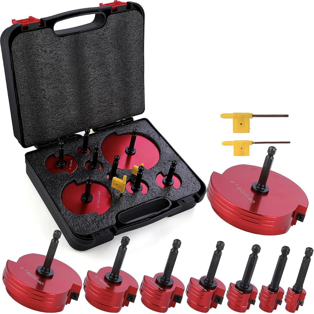 Double-Blade PVC Pipe Reamer Kit (1/2" to 4") 8PCS into Standard 1/2" Drills - Fits Sch.40 CPVC ABS Hub