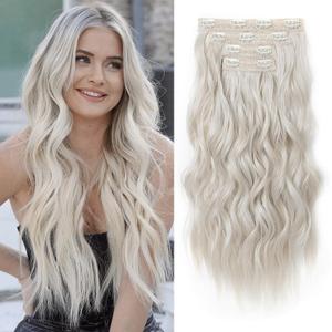 REECHO Clip in Hair Extensions, 4PCS Blonde Hair Extensions 24" Thick Long Beach Waves hair extensions HE003 Invisible Lace Weft Natural Soft Hairpieces for Women  Platinum Blonde