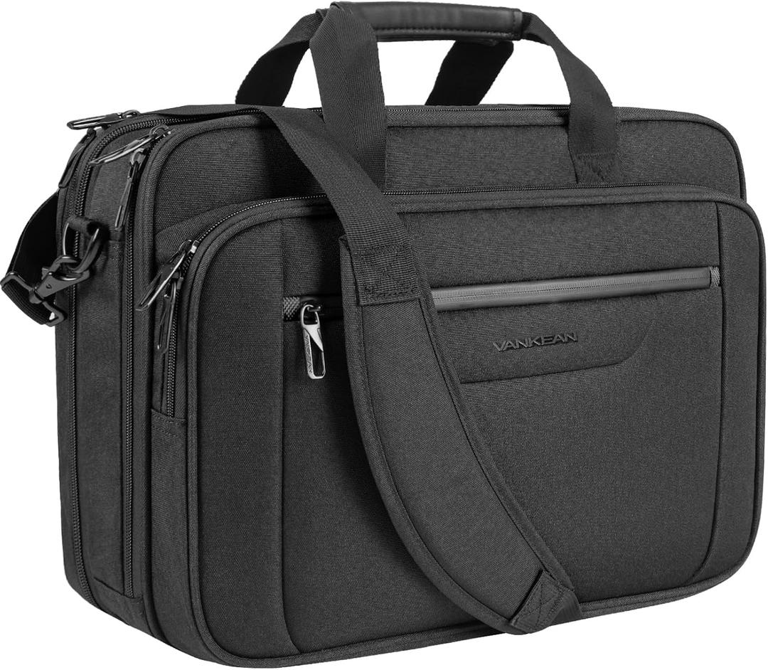 VANKEAN Laptop Briefcase Premium Laptop Case Fits Up to 17.3 Inch Business Shoulder Bag Laptop Expandable Water-Repellent Messenger Bag for Men/Women Computer Bag for Travel/Business/Black-Black, 18.5