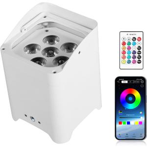 Battery Powered Uplights Rechargeable Stage Lights 9600mAh Par Can Light 6x18W RGBWA+UV Wireless with APP Remote Control DMX 512 Sound Activated, Uplighting for Events DJ Party Wedding (White)
