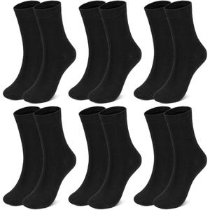 Airpal 6 Pairs Kids Classic Crew Socks Boys Girls Cotton Basic School Uniform Sports Socks (US, Age, 10 Years, 12 Years, Black) (Black)