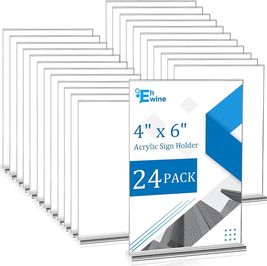 EHWINE 24 Pack Acrylic Sign Holder 4x6, Double-Sided Stand up Table Top Sign Holders, Clear Acrylic Picture Frame Paper Holder Display Stand for Office Business Store Wedding Party EHWINE 24 Pack Acrylic Sign Holder 4x6, Double-Sided Stand up Table Top Sign Holders, Clear Acrylic Picture Frame Paper Holder Display Stand for Office Business Store Wedding Party