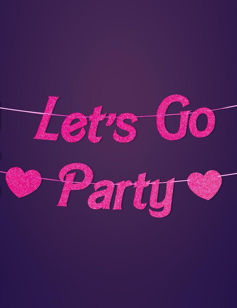 HOUSE OF PARTY Let's Go Party Banner - 5 Ft | Pink Glitter Bachelorette Party for Decoration | Girls Banner for Photo Props, Birthday & Halloween Decorations Party Banner (Pink)
