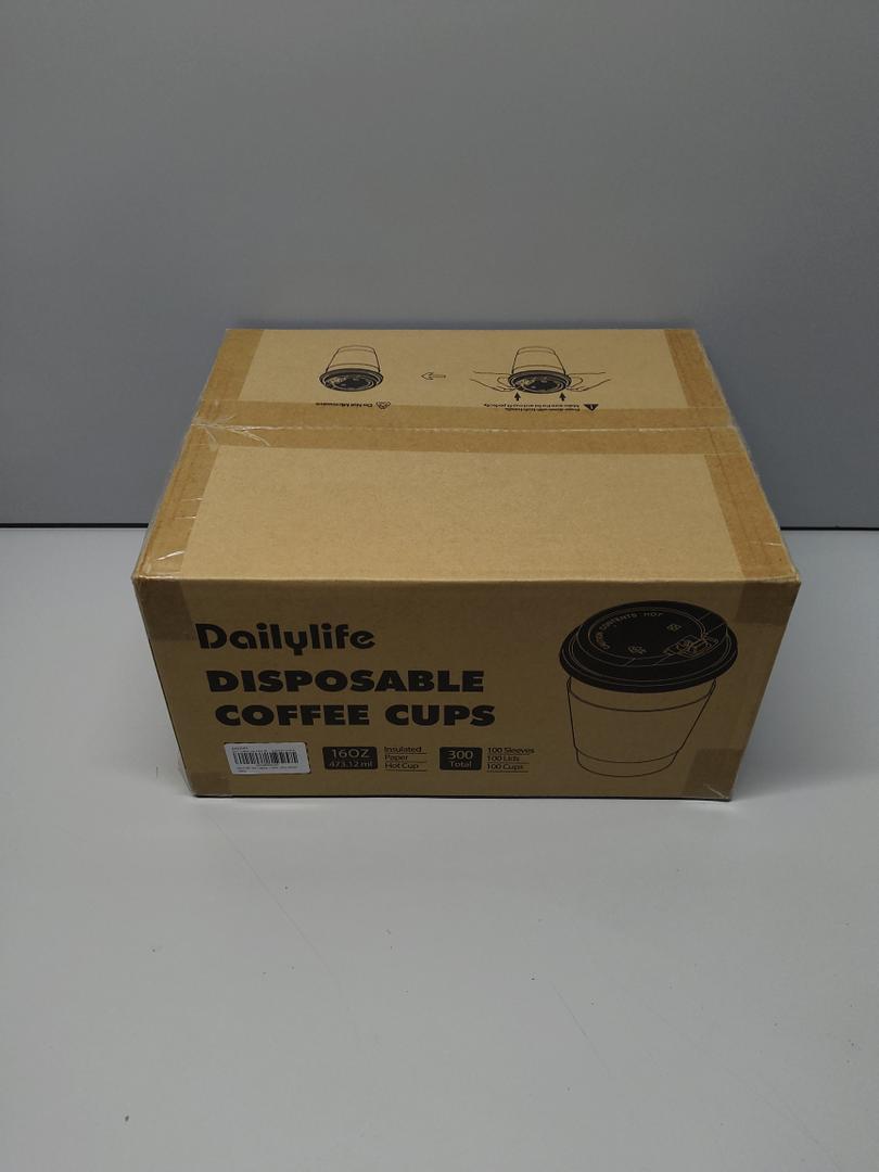 DAILYLIFE 16oz Disposable Coffee Cups with Lids & Sleeves-100 Pack, To Go Coffee Cups, Bulk Thickened Paper Cups for Hot Drinks, Leak Proof & DIY Customizable for Home, Office, Parties and Stores