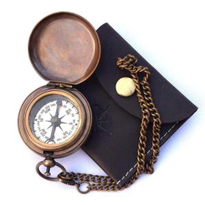 Handmade Nautical Brass Push Open Compass On Chain with Leather Case, Pocket Compass, Gift Compass Rustic Vintage Home Decor Gifts