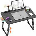 Laptop Desk for Bed Height Adjustable, Lap Bed Table with USB/Storage Drawer/Cup Holder/Tablet Stand/Book Shelf, Foldable Breakfast Tray Portable for Reading Writing, Sofa & Floor, Deep Stone Texture