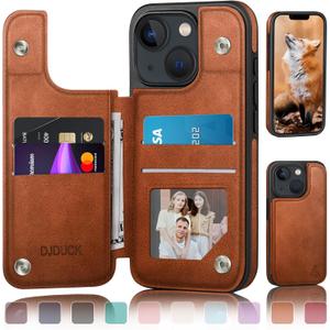 DJDUCK Designed for iPhone 14 Case Wallet with Card Holder, [Magnetic Clasp Cover] [RFID Blocking Leather Protection] Shockproof Women Men Cases 6.1 Inch for Apple 14 Light Brown