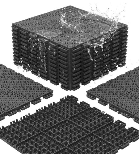 jxgzyy 20 PCS Basketball Court Tiles, 5/8 Inch Thick Portable Sport Outdoor Floor Tiles, Non Slip PP Interlocking Drainage Mat for Tennis Court Drain Pool Patio Shower Porch, 13.38" x 13.38"