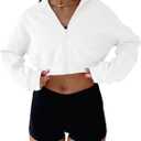 Aurgelmir Women's Cropped Zip Up Hoodie Sweatshirts Long Sleeve Casual Loose Y2K Pullover Tops (Medium, White)