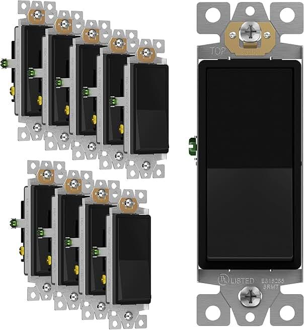 ENERLITES Matte Black Light Switch, Decorator Paddle Rocker Wall Switch, 3-Way, 3 Wire, Grounding Screw, Residential Grade, 15A 120V/277V, UL Listed, 93150-MBK10P (10 Pack)